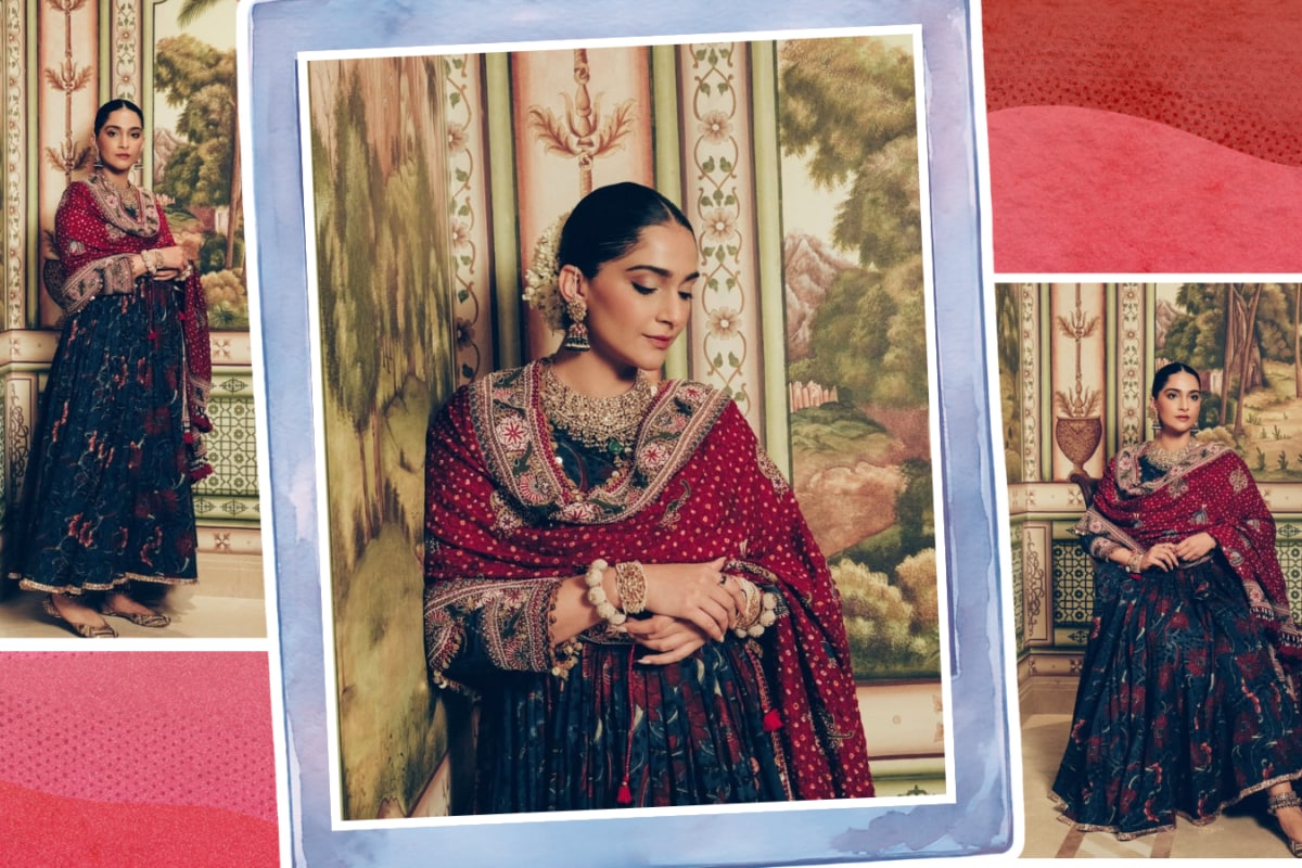 Sonam Kapoor Brings Old-School Glam To Ganesh Puja In A Hand-Blocked Anarkali