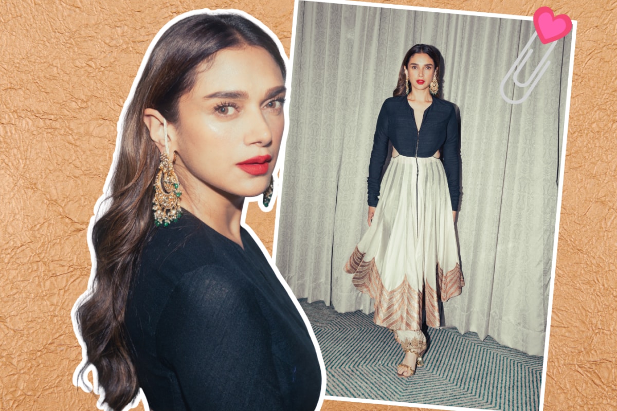 Aditi Rao Hydari Looks Ethereal In A Black-And-Ivory Kurta With A Statement Red Lip
