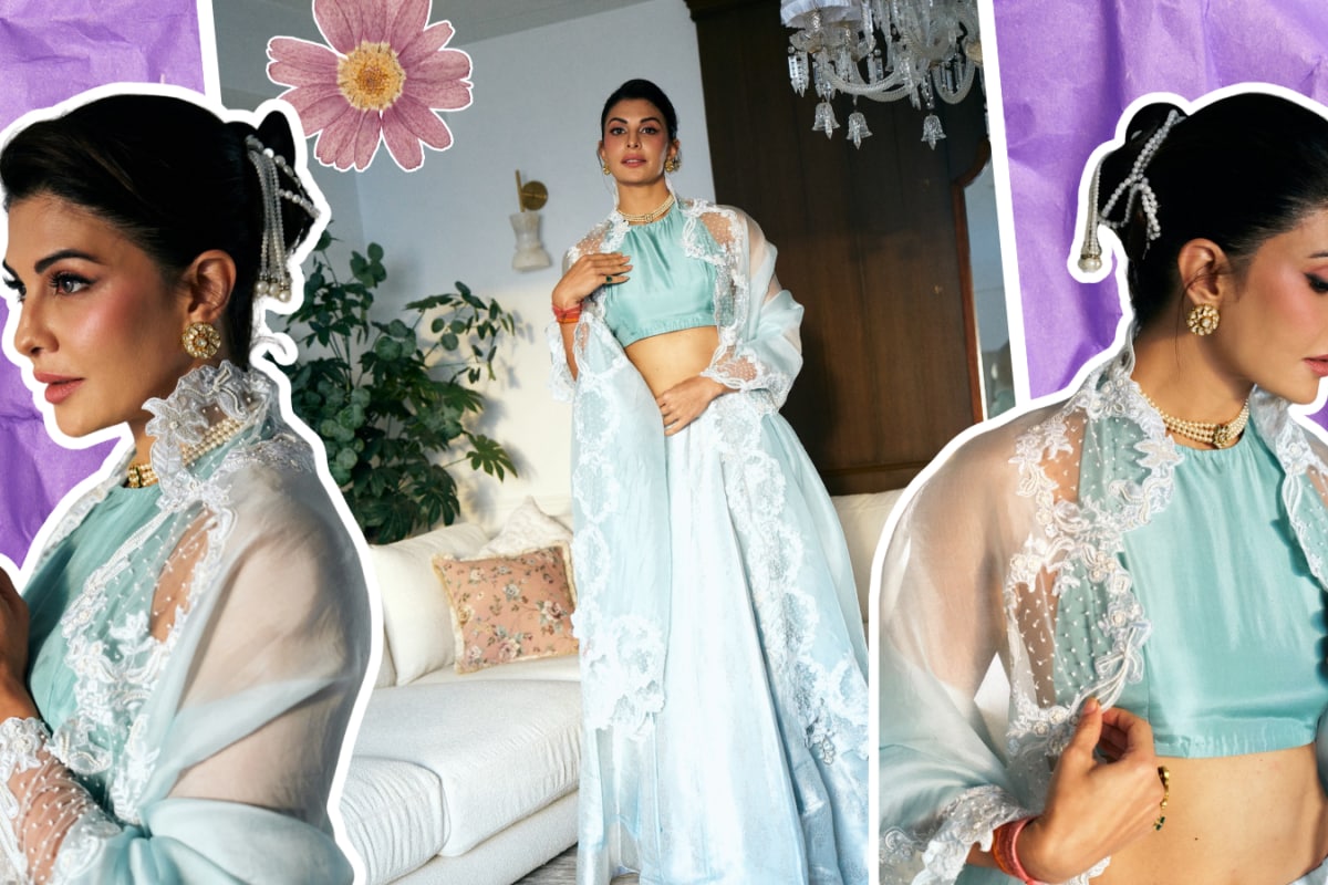 Jacqueline Fernandez Looks Like A Summer Dream In Icy Blue Ekaya Lehenga