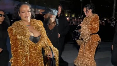 Rihanna skipped quiet luxury for full-blown fashion drama, stepping out in a custom copper tinsel ensemble from the shelves of Matières Fécales. (Image: Instagram/@laravolpatoo)