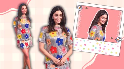 Alia paired the statement separates with Bow Tie crystal pumps, adding another element of sparkle to the look. (Image credits: Instagram/@Bollywoodhelpline)