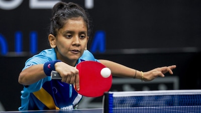 Mapusa: Indian paddler Sreeja Akula in action during the World Table Tennis (WTT) Star Contender Goa 2024, in Mapusa, Saturday, Jan. 27, 2024. (PTI Photo) (