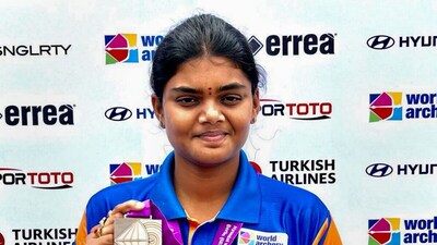 Berlin: Compound archery bronze medalist Jyothi Surekha Vennam at the Archery World Championships, in Berlin, Saturday, Aug. 5, 2023. (PTI Photo)(