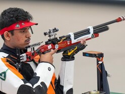 Hangzhou: Indian shooter Rudrankkash Balasaheb Patil competes in men's 10m Air Rifle event (individual) at the 19th Asian Games, in Hangzhou, China, Monday, Sept. 25, 2023.(PTI Photo/Shailendra Bhojak) (