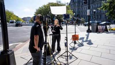 CNN Senior White House Reporter Betsy Klein Outside the White House Showing Her Empty Credential Card. (Image Courtesy: X/_sabanaqvi)
