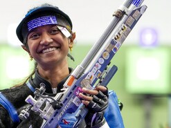 Elavenil Valarivan celebrates after winning silver medal