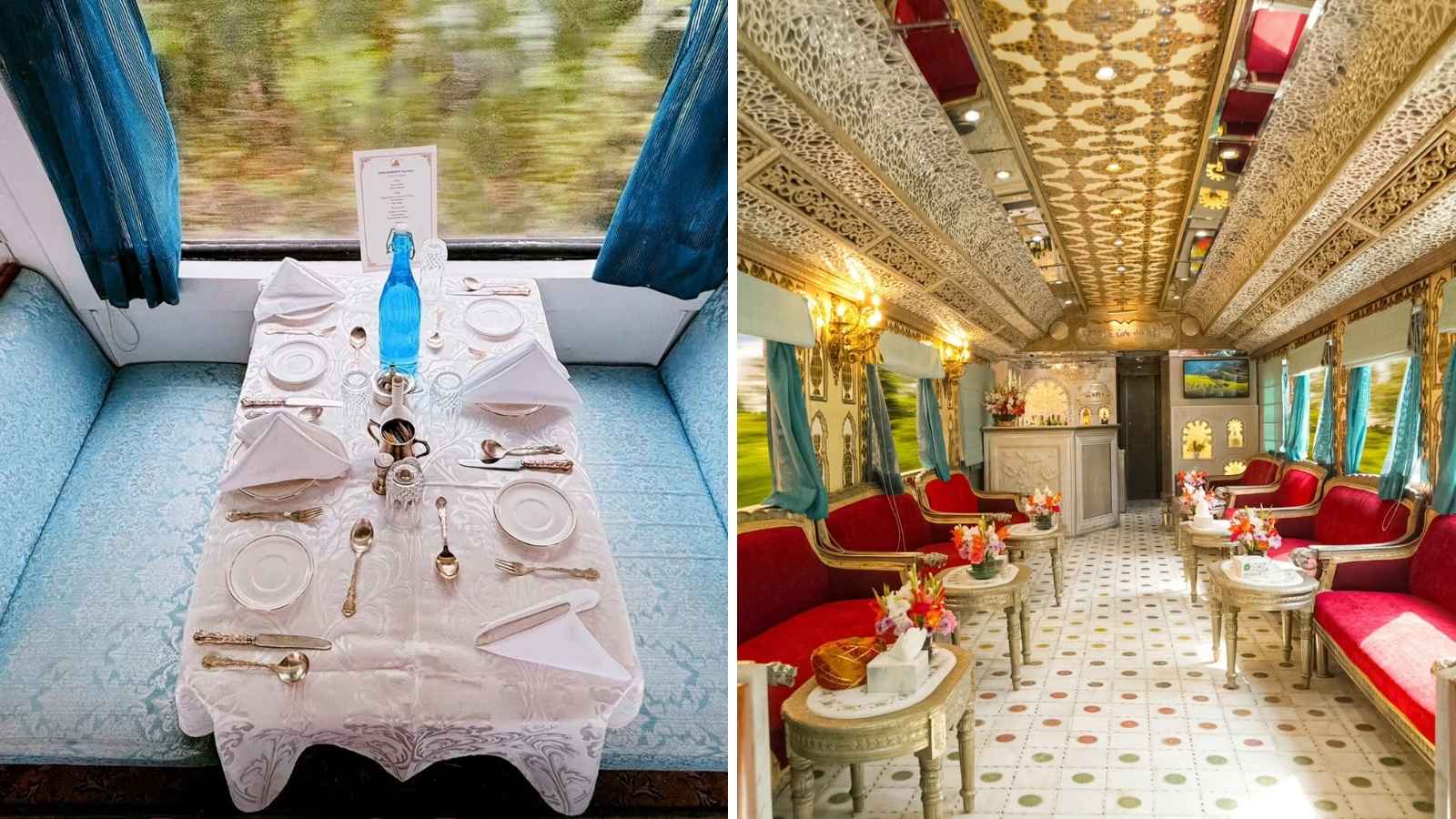 The train features two magnificent dining cars, named The Maharani and The Maharaja. Guests can savor authentic Rajasthani delicacies alongside gourmet international and continental cuisines, served in a sophisticated ambiance adorned with traditional Rajasthani craftsmanship and royal table settings.
