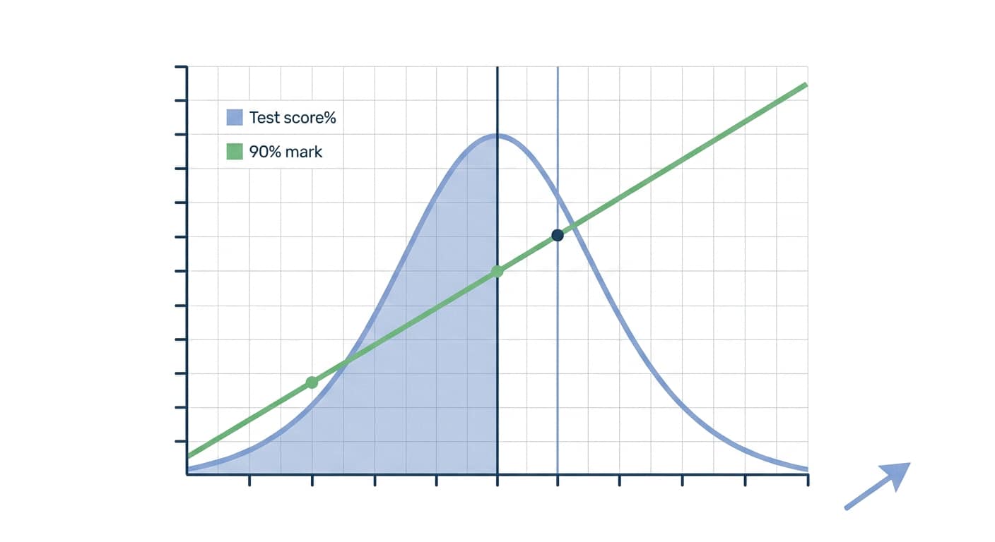 Can 90% marks and 90th percentile be the same? Yes, they can be the same in some circumstances, but there is no rule that they must be. A person who scores 90% marks could be at the 90th percentile, above it or below it, depending on how the rest of the group performed.