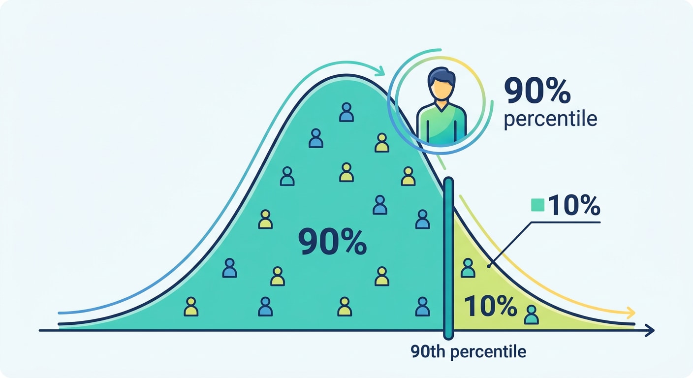 What Does Percentile Mean?Percentile indicates how your performance compares with that of other people in the same group. For example, if you are in the 90th percentile, it generally means you performed better than about 90% of the people in that particular group. It does not mean that you scored 90% marks.