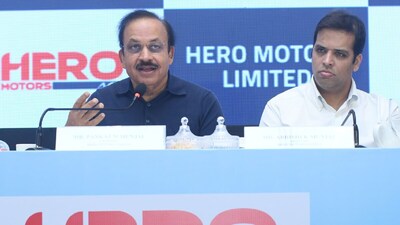 Hero Motors Chairman Pankaj M Munjal and its Director Abhishek Munjal address the media in Mumbai, during IPO. (File Photo)