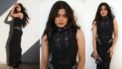 Rashmika Mandanna brings Anamika Khanna’s intricate black couture to the global stage at Vogue World Milan.
