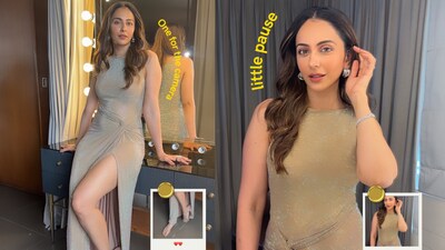Rakul Preet Singh dazzles in a shimmering champagne gown.