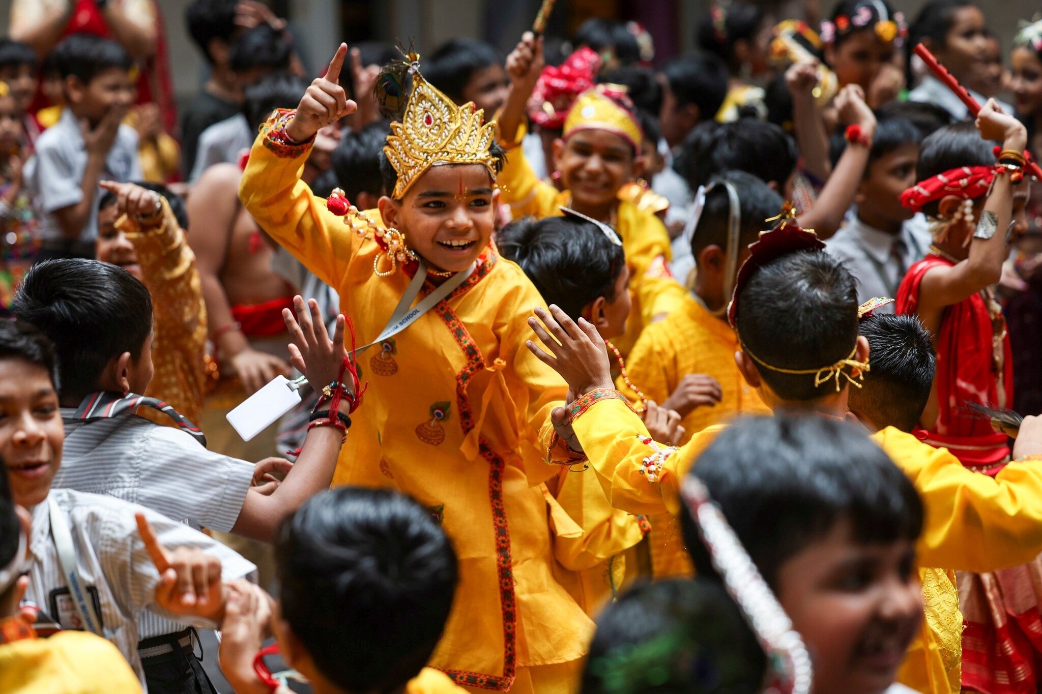 School students in Ahmedabad, Gujarat celebrate Janmashtami. (PTI Photo) School students in Ahmedabad, Gujarat celebrate Janmashtami. (PTI Photo)