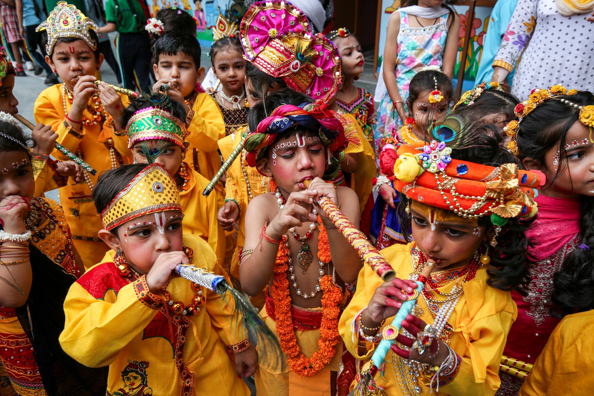 Children dressed as Lord Krishna during a celebration on the eve of ‘Janmashtami’ festival in Amritsar, Punjab. (PTI Photo) Children dressed as Lord Krishna during a celebration on the eve of ‘Janmashtami’ festival in Amritsar, Punjab. (PTI Photo)