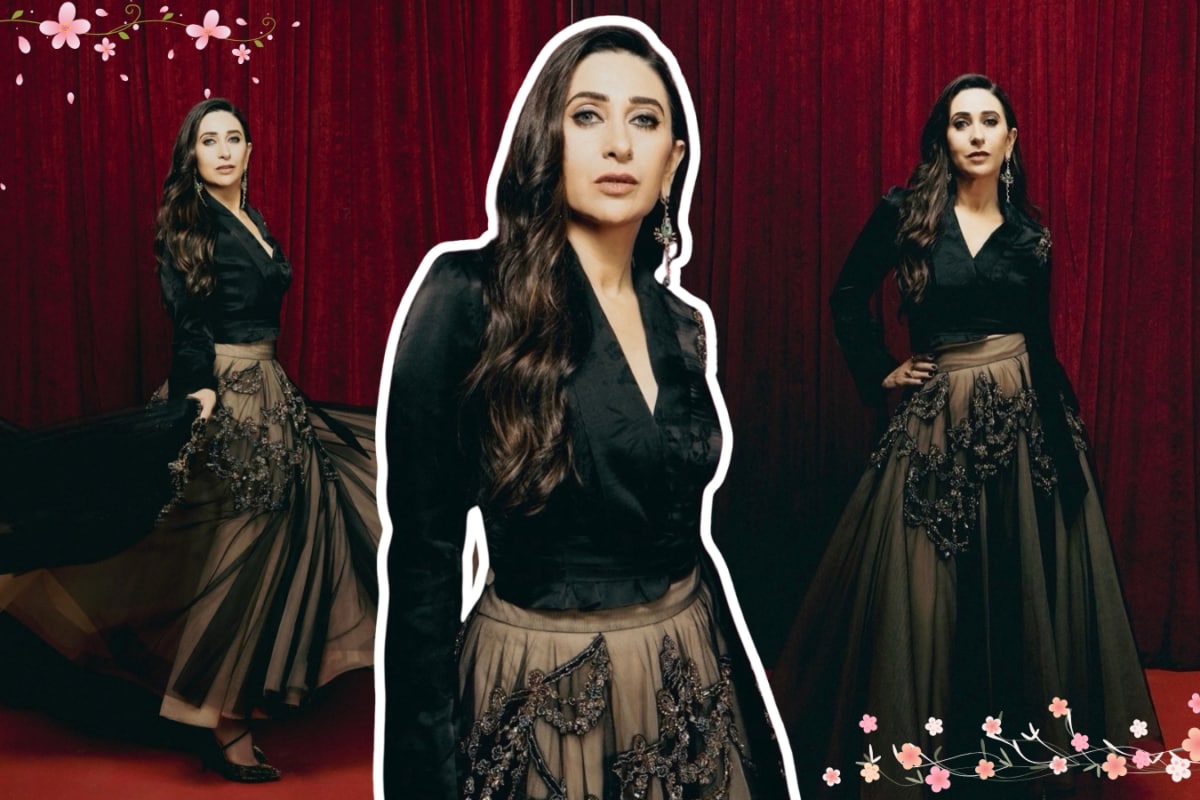 Karisma Kapoor Serves Old-School Glam In A Dramatic Embellished Skirt And Plunging Black Top