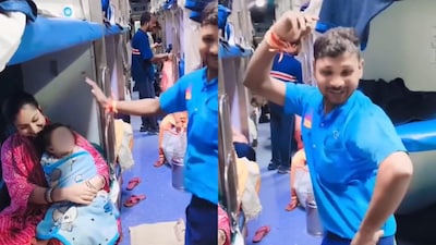 He performed playful steps to grab the child’s attention (Image: X/@NeerajC111)