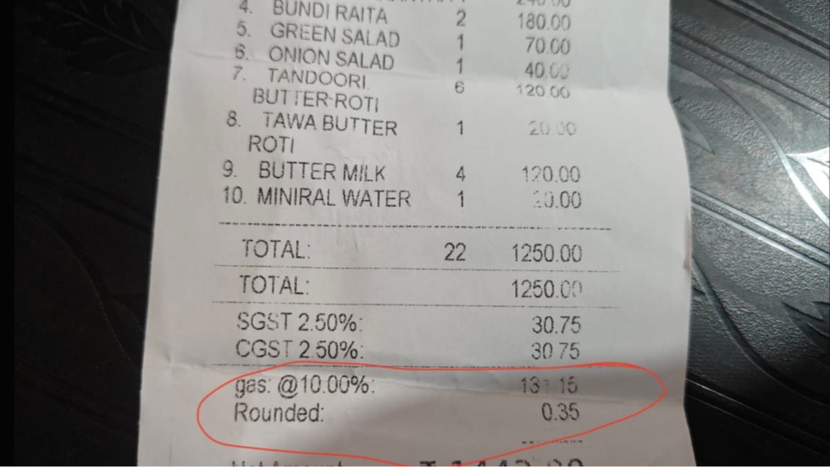 ‘Gas Charge 10%’: Rajasthan Restaurant Bill Leaves Shocks Customer, Internet Says, ‘Kuch Dino Baad Baithane Ka Charge Lagega’