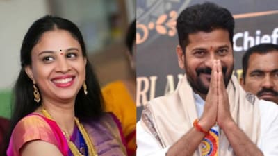 Left: Konda Susmita, daughter of Telangana Forest Minister Konda Surekha; Telangana CM Revanth Reddy