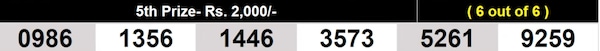 Winning numbers for 5th prize Winning numbers for 5th prize