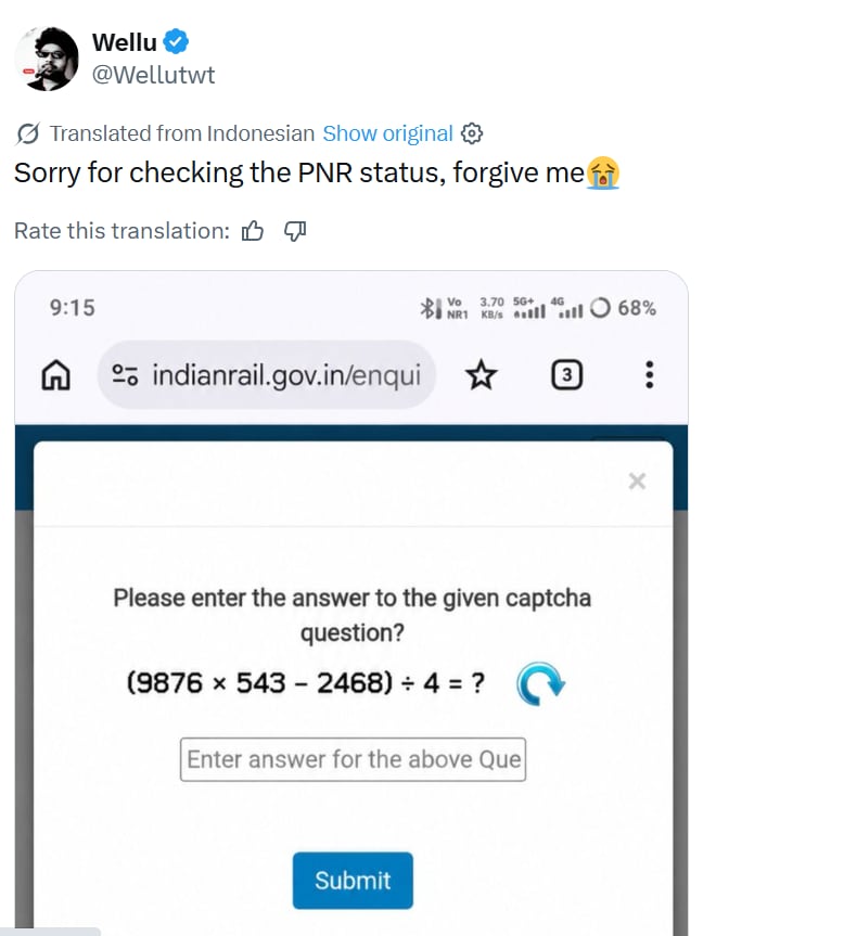 India Math Hard Question Passenger Gets Complex Maths Question While Checking PNR Status ...
