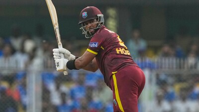 West Indies' captain Shai Hope plays a shot during the second one-day international cricket match between India and West Indies in Guwahati, India, Wednesday, Sept. 30, 2026.(AP Photo/ Anupam Nath)