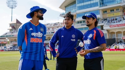 Shreyas Iyer, Vaibhav Sooryavanshi and Ishan Kishan of India during the 3rd T20 International match between England and India at the Trent Bridge, Nottingham, England on July 7, 2026.Photo: Deepak Malik / CREIMAS for BCCI