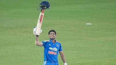 Shubman Gill of India celebrates his double century (200runs) during the 2nd ODI match between India and West Indies at the ACA Stadium, Barsapara, Guwahati, India on September 30, 2026.Photo: Faheem Hussain / CREIMAS for BCCI