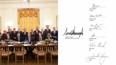 The White House Accord on Super Intelligence was signed by US President Donald Trump and six leading technology executives. (Image: AP, X)