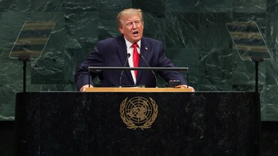 US President Donald Trump addresses the 81st United Nations General Assembly at the United Nations Headquarters in New York. (IMAGE: AFP)