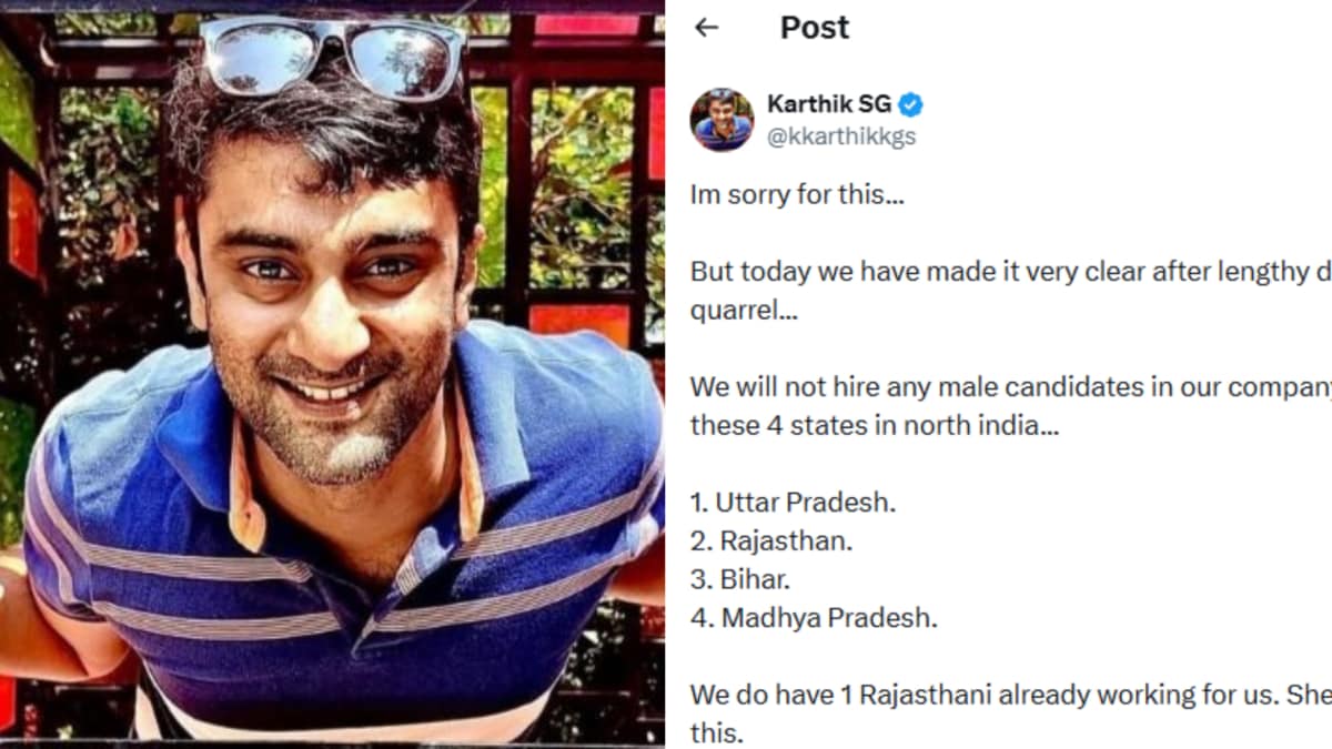 பெங்களூரு நிறுவனர் நான்கு மாநில ஆண்களை பணிக்கு எடுக்க மறுப்பு