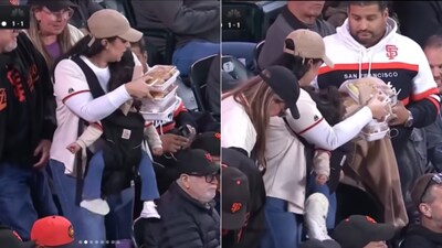 A mother was filmed carrying her baby and several food containers back to her seat while her husband sat nearby (Image-Instagram/@realitywives)