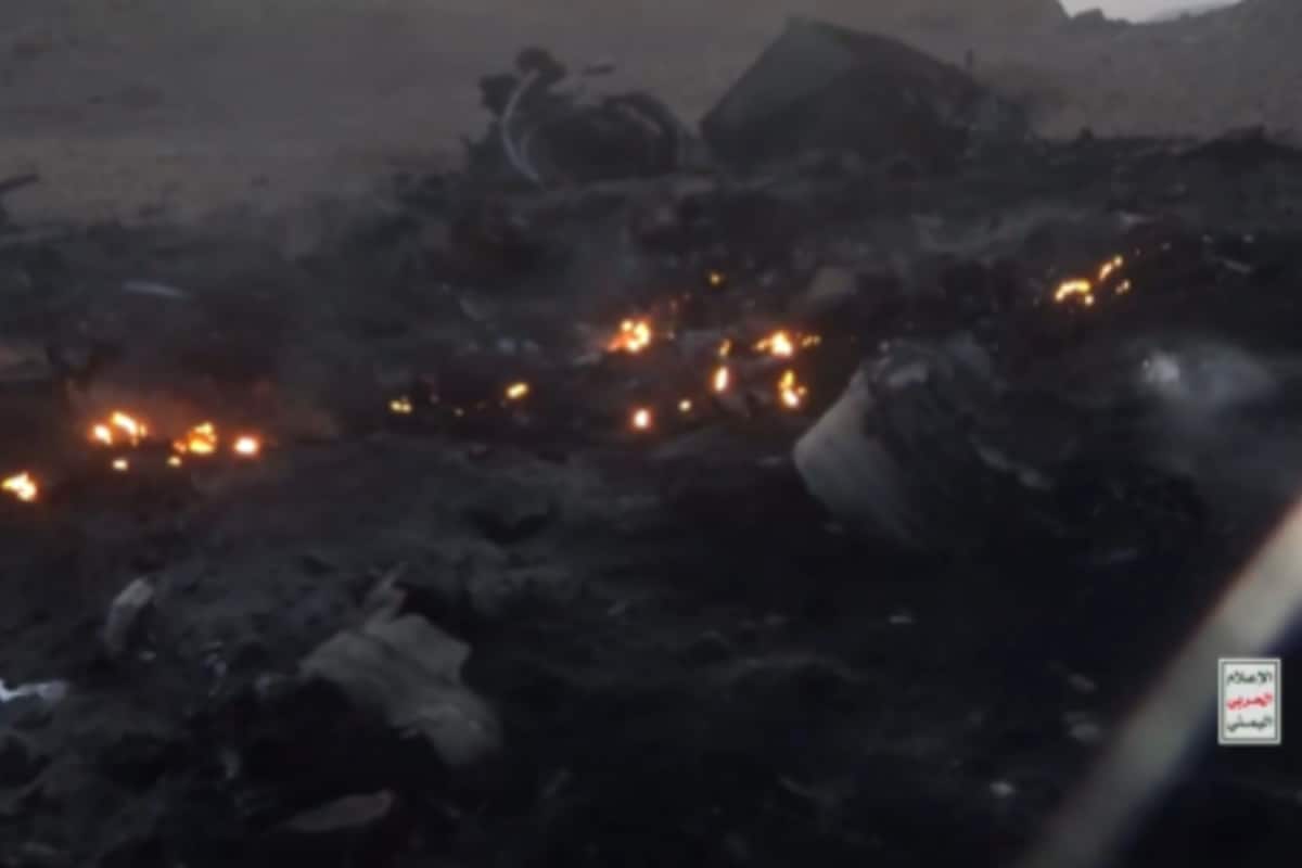 Houthis Release Video Of Saudi F-15 Jet Downed Over Marib, Wreckage Seen In Flames