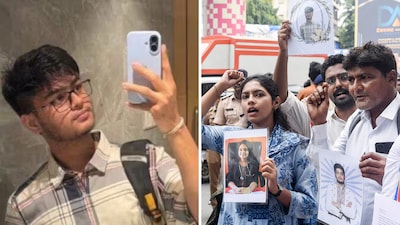 File image of IIT Bombay student Sahil Ravindra Wakode who died by suicide in IIT Bombay and visuals of protest. (Source: PTI)