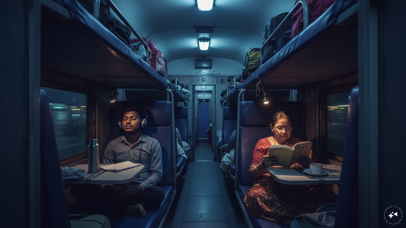 Keep the volume low after bedtime: A sleeper coach has passengers travelling on different schedules, so late-night phone calls, videos and loud conversations can quickly disturb others. Headphones and a lower voice are usually the easiest solution. The unofficial rule: your journey should not become everyone's soundtrack. (AI photo)