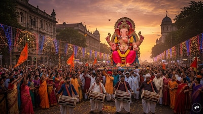 Ganpati Visarjan 2026: Devotional aartis, Marathi favourites and energetic songs add to the atmosphere as devotees bid farewell to Bappa. (AI photo)