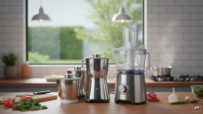 A mixer grinder uses a motor base with different jars and blade configurations designed for grinding and blending different quantities and textures. (Representative Image: AI-generated)
