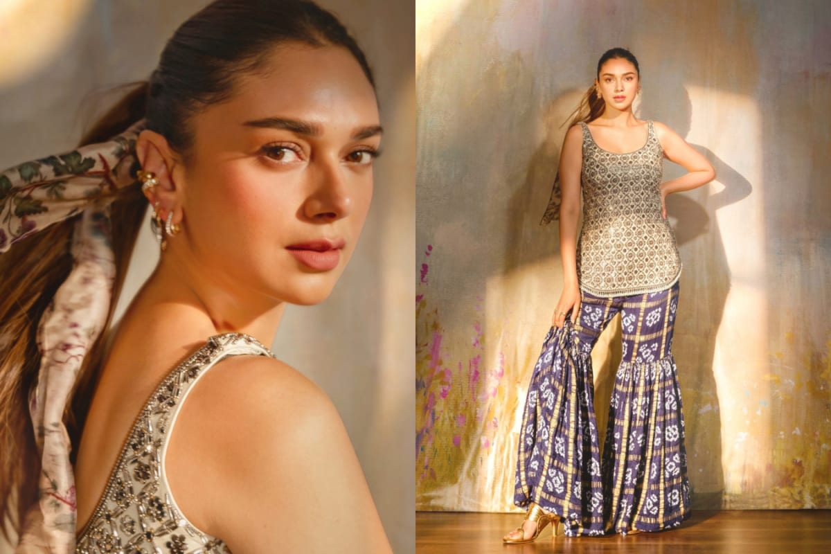Aditi Rao Hydari Brings Back 80s Glam With A Sparkly Sharara And Printed Scarf