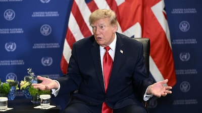 US President Donald Trump speaks during a meeting with British PM Andy Burnham on the sidelines of UNGA in New York. (AFP photo)