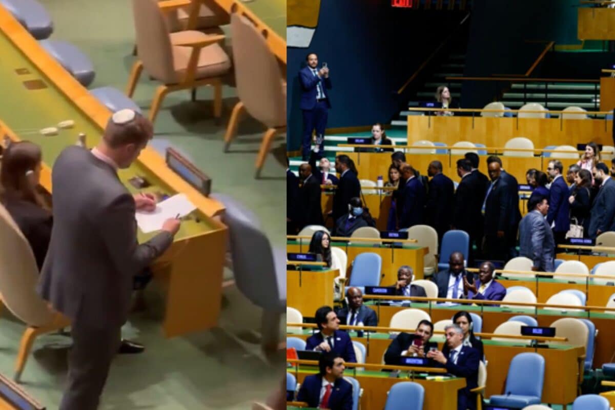 Israeli Delegate Seen Checking Empty Seats After Mass Walkout During Netanyahu’s UN Speech | Video