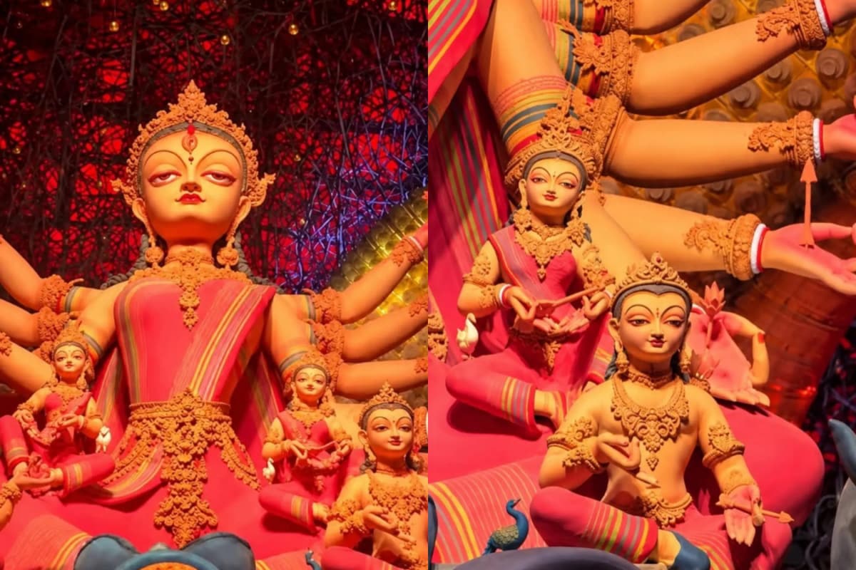 Kolkata’s Durga Puja Gets A Sustainable Twist With Goddess Sculpture Made From 13,000 Recycled Plastic Pens