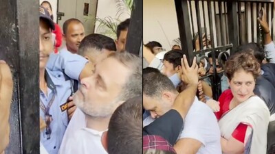 Rahul Gandhi and Priyanka Vadra entered Akashvani Bhawan during the protest. (Image: X/@INCIndia)
