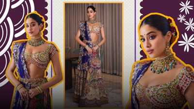 The multi-coloured lehenga featured a rich mix of reds, greens, blues, ivory and earthy tones, with elaborate motifs spread across the voluminous skirt.