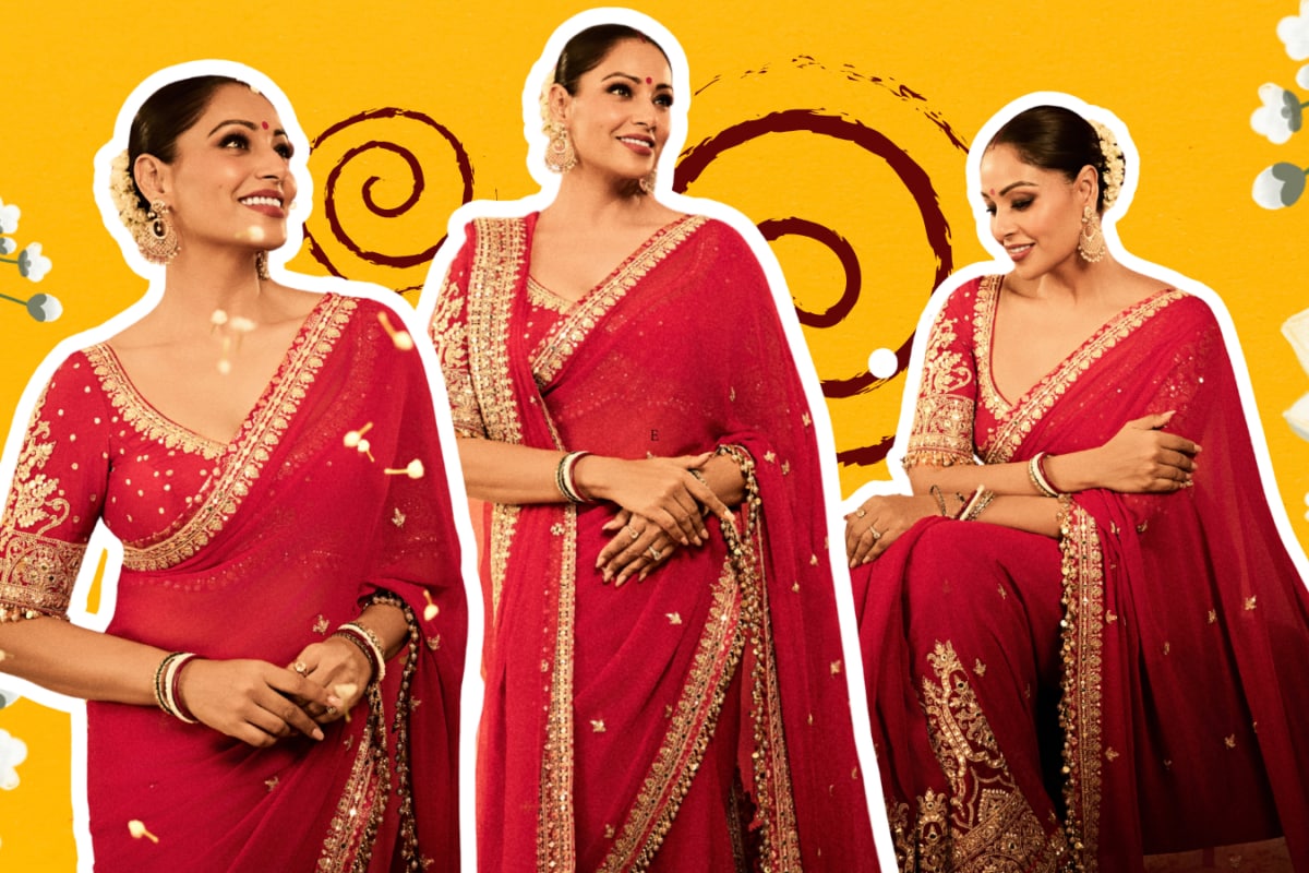 Bipasha Basu Makes Red & Gold The Mood For Durga Pujo Celebration, With Karan Singh Grover And Devi By Her Side