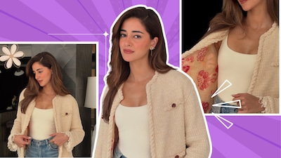 Ananya Panday puts a cool-girl spin on Chanel, pairing a luxe cream bouclé jacket with classic blue denim and an ivory top for a look that feels polished but never fussy.