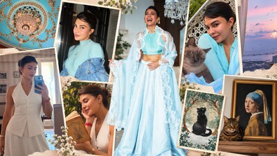 Jacqueline Fernandez's latest Instagram photo dump is a delightful mix of pastel-perfect fashion, laid-back moments, furry companions and picture-perfect skies. (Image: Instagram/@jacquelienefernandez)