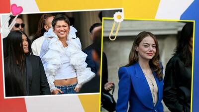 Zendaya served romantic lace with an off-duty edge, while Emma Stone embraced vivid blue tailoring as Louis Vuitton wrapped Paris Fashion Week with a star-studded show.