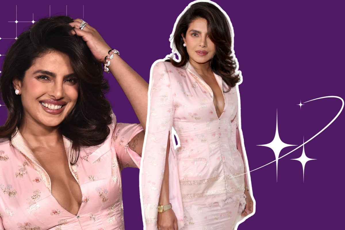 Priyanka Chopra Ditches Demure Pink For A Plunging Matières Fécales Ensemble With A Dramatic Corseted Silhouette