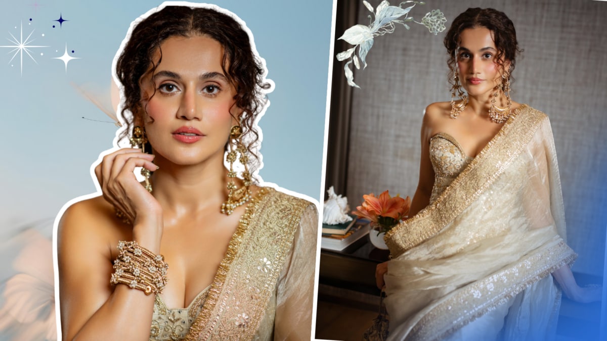 Taapsee Pannu Pairs Ivory Saree With Embroidered Corset Blouse