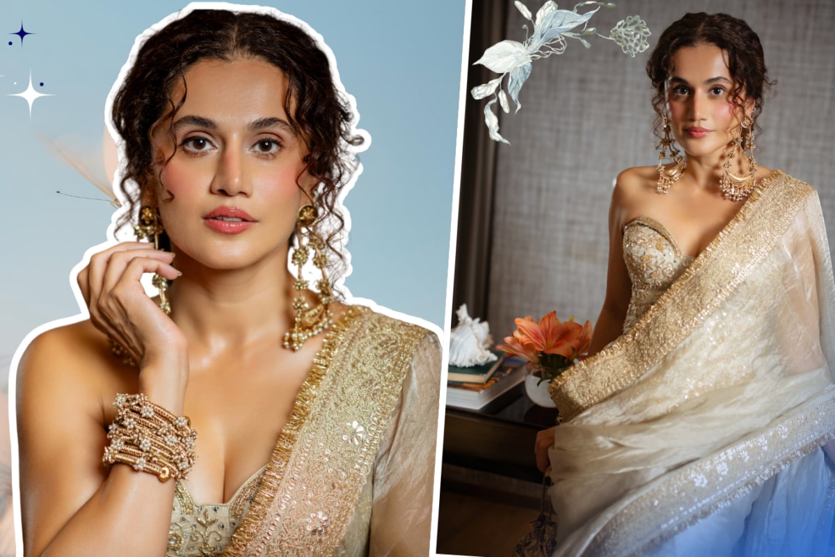 Taapsee Pannu Channels Her Inner Apsara In An Ethereal Ivory Saree With A Corset Blouse