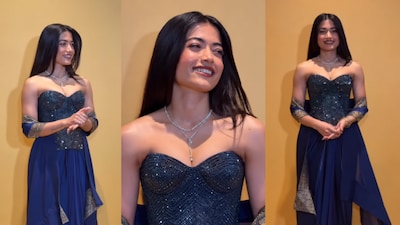 Rashmika Mandanna brings the heat in a midnight-blue Amit Aggarwal corset, a striking Benarasi-inspired drape and sleek, sultry glam that deserves a closer look.